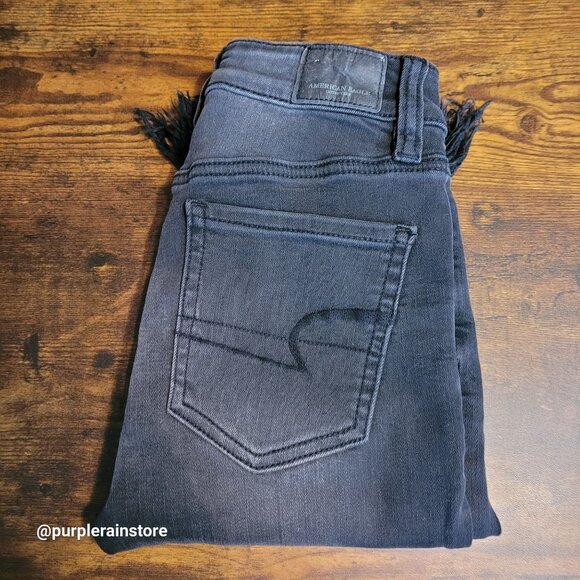 American Eagle Jeans 00 S Jegging Crop Hi Rise Next Level Stretch Fringe Hem - Picture 3 of 14